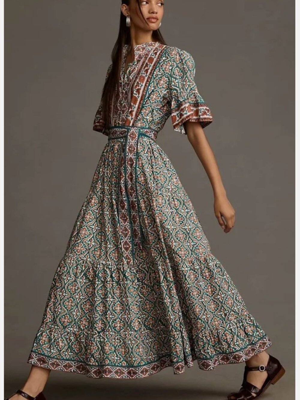 NWT Anthropologie Sue Sartor Tiered Flouncy Kaftan Maxi Shirt Dress Women Medium